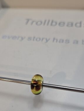 Trollbeads Olive-Yellow Glass Bead with Brown Accents